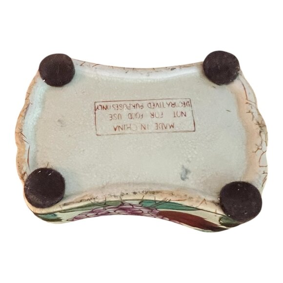 Chinese Porcelain Trinket Box 5"x3"x2.5" Pink Flowers & Birds Gold Trim Lacquer - Picture 11 of 11